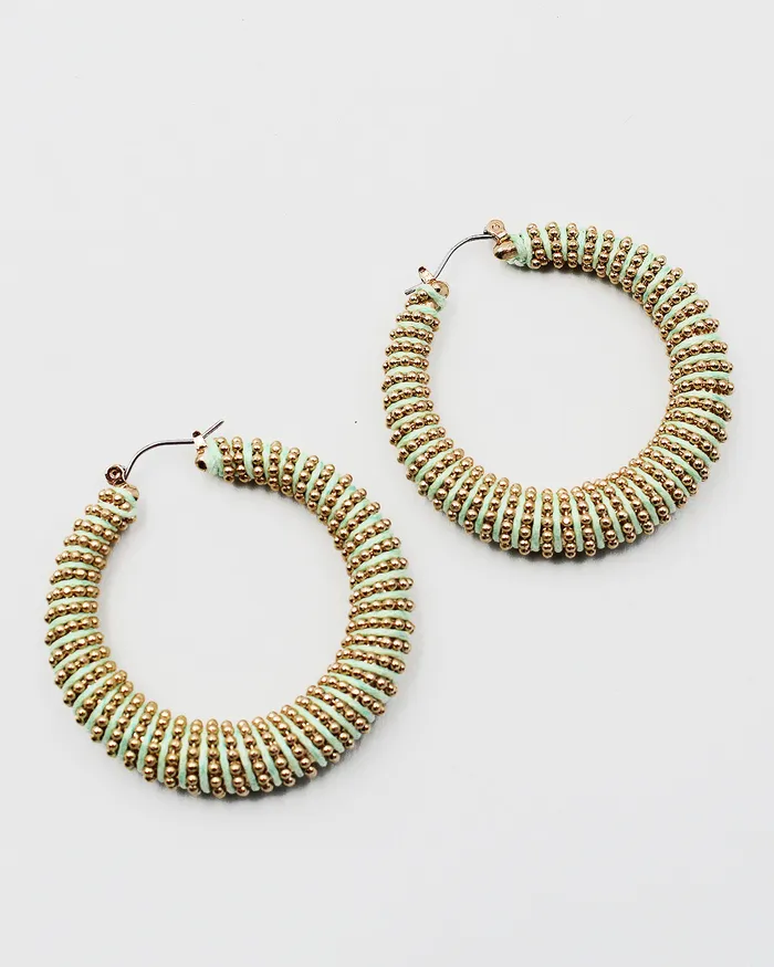 Earrings CHECK20241 Threaded Hoop Earrings with Round Metal Beads Earrings CHECK20241 Threaded Hoop Earrings with Round Metal Beads