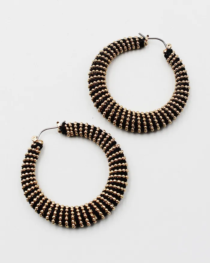 Earrings CHECK20241 Threaded Hoop Earrings with Round Metal Beads Earrings CHECK20241 Threaded Hoop Earrings with Round Metal Beads
