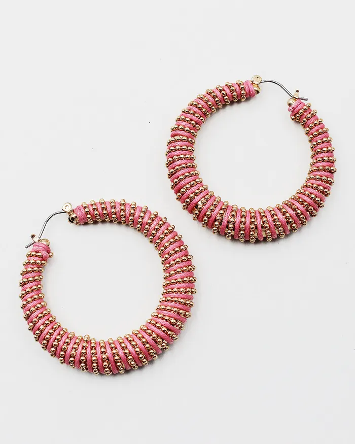 Earrings CHECK20241 Threaded Hoop Earrings with Round Metal Beads Earrings CHECK20241 Threaded Hoop Earrings with Round Metal Beads