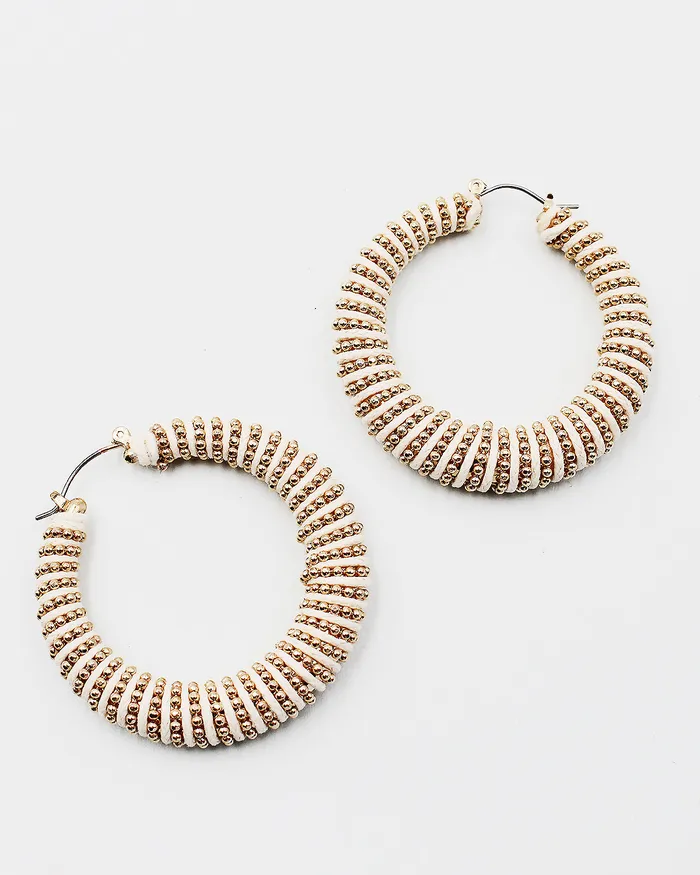 Earrings CHECK20241 Threaded Hoop Earrings with Round Metal Beads Earrings CHECK20241 Threaded Hoop Earrings with Round Metal Beads