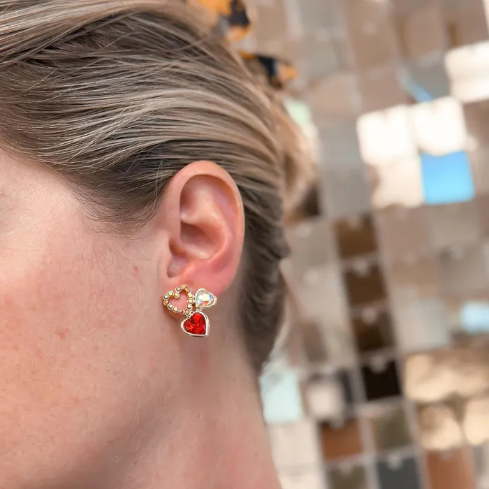 Earrings Heart Trio Stud Earrings Red Prep Obsessed FP