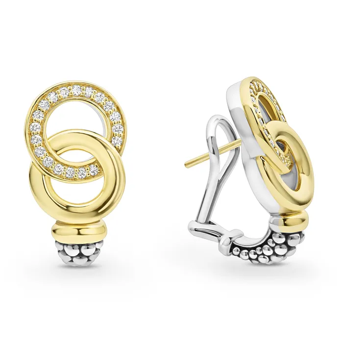 Earrings LAGOS Signature Caviar TwoTone Interlocking Diamond Omega Clip Earrings Earrings LAGOS Signature Caviar TwoTone Interlocking Diamond Omega Clip Earrings