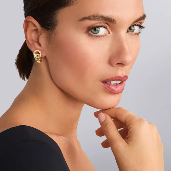 Earrings LAGOS Signature Caviar TwoTone Interlocking Diamond Omega Clip Earrings