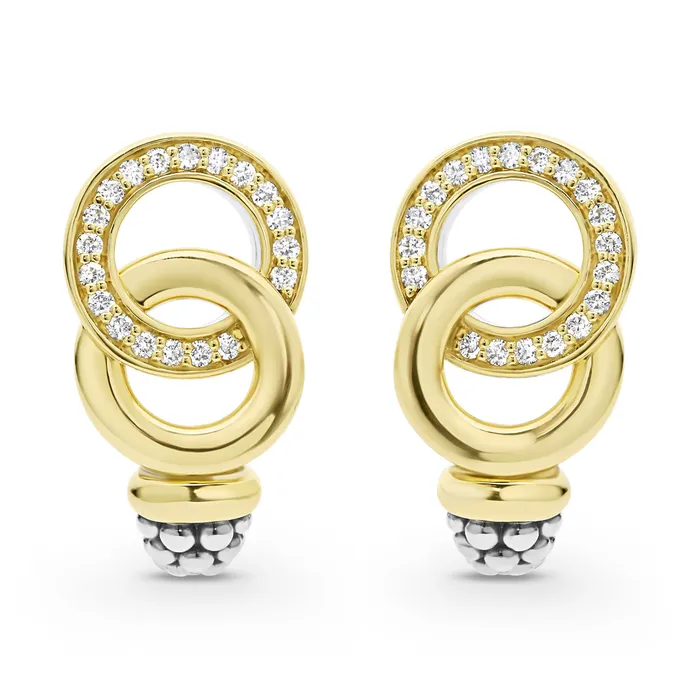 Earrings LAGOS Signature Caviar TwoTone Interlocking Diamond Omega Clip Earrings