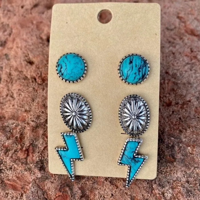Earrings Lightning Bolt Turquoise Stud Earring wickedafstore