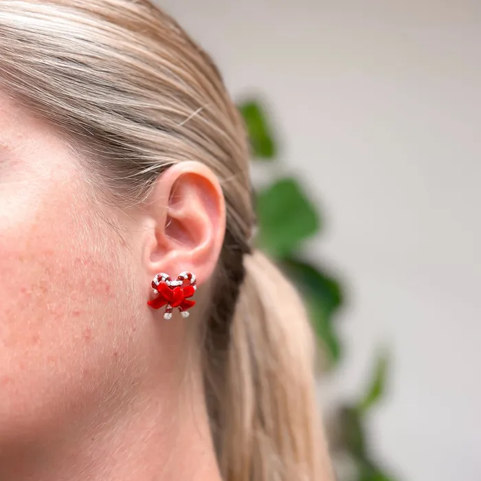 Earrings Pearl Striped Candy Cane Stud Earrings Red Prep Obsessed ESS