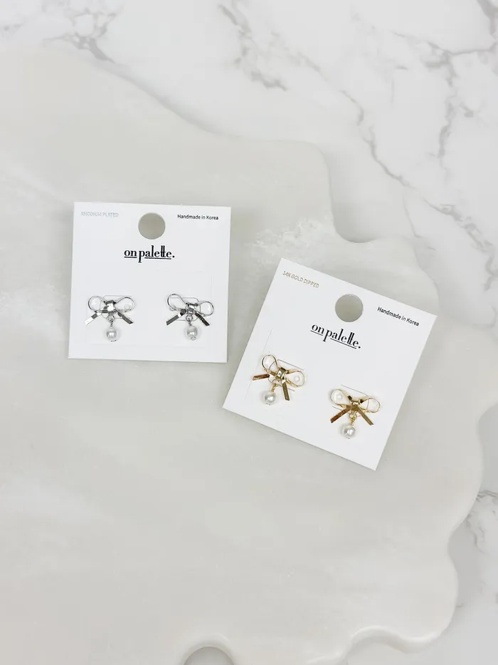 Earrings Prep Obsessed FC Bow Pearl Stud Earrings Gold Earrings Prep Obsessed FC Bow Pearl Stud Earrings Gold