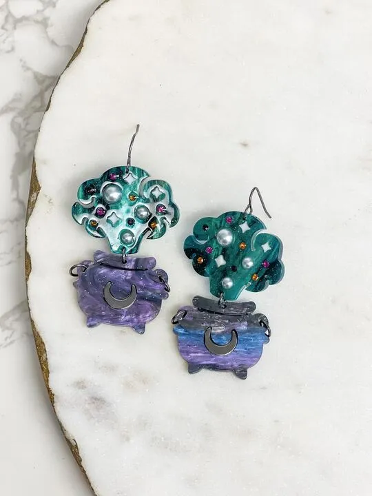 Earrings Prep Obsessed FP Spooky Cauldron Dangle Earrings Green