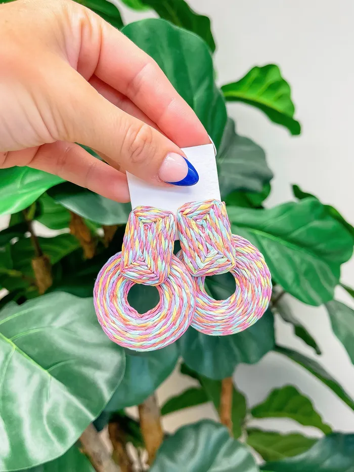 Earrings Prep Obsessed JJ Colorful Raffia Circle Statement Earrings