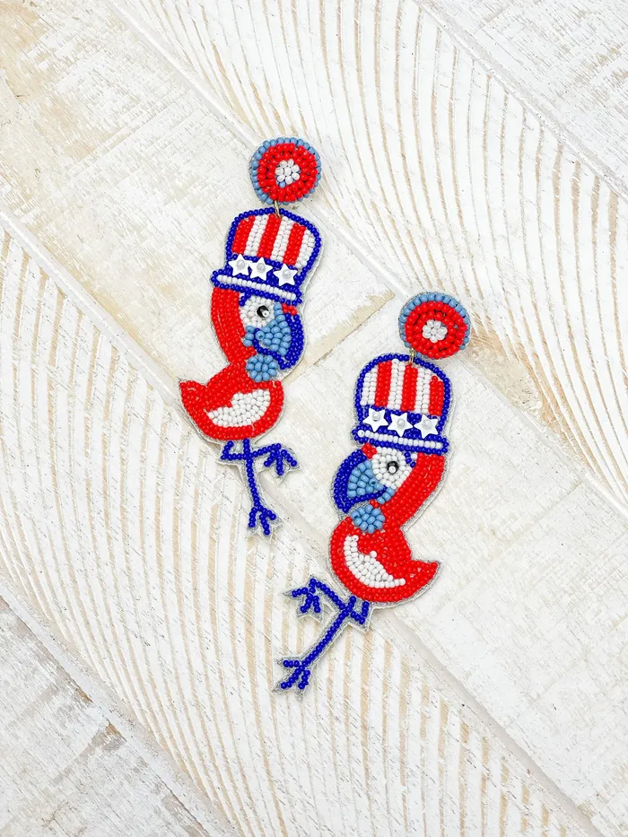 Earrings Prep Obsessed TL Patriotic Parrots Beaded Dangle Earrings