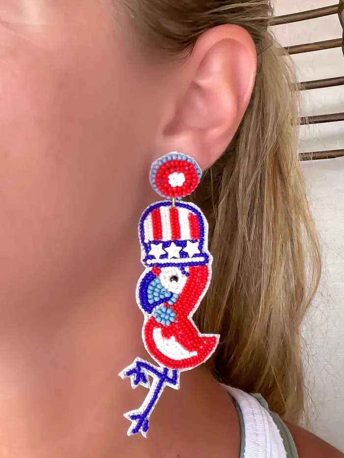 Earrings Prep Obsessed TL Patriotic Parrots Beaded Dangle Earrings