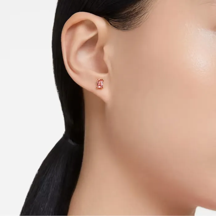 Earrings Swarovski Stilla Stud Earrings Rectangular cut Pink Rose goldtone plated