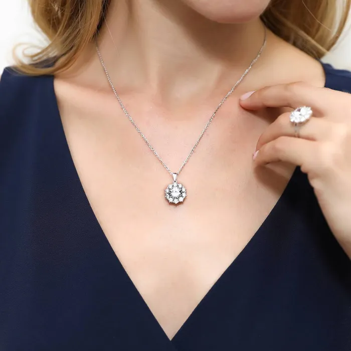 Flower Halo CZ Necklace in Sterling Silver BERRICLE Necklaces