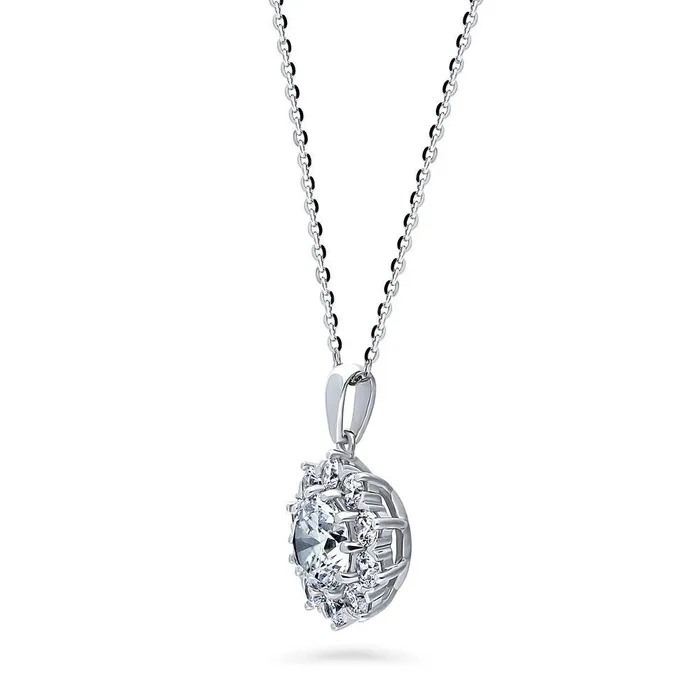 Flower Halo CZ Necklace in Sterling Silver BERRICLE Necklaces
