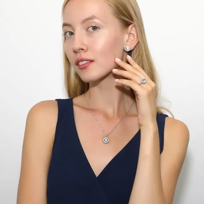 Flower Halo CZ Necklace in Sterling Silver BERRICLE Necklaces