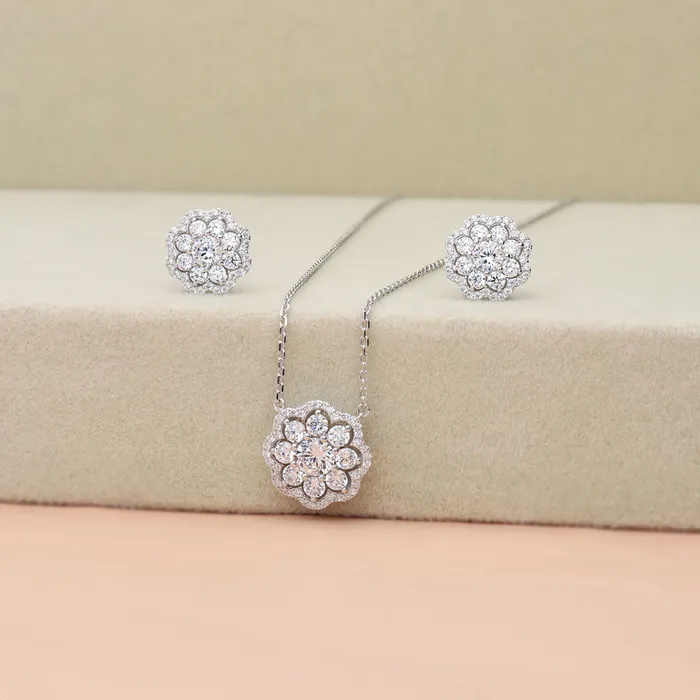 Flower Halo CZ Necklace in Sterling Silver BERRICLE Necklaces