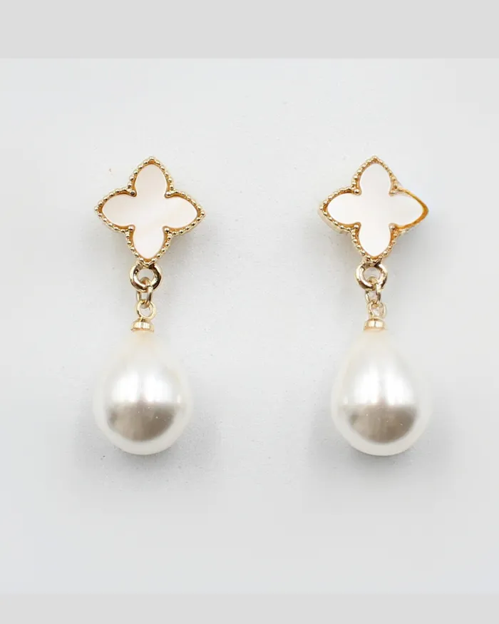 Four Leaf Clover Pearl Earrings FEB2025 Earrings