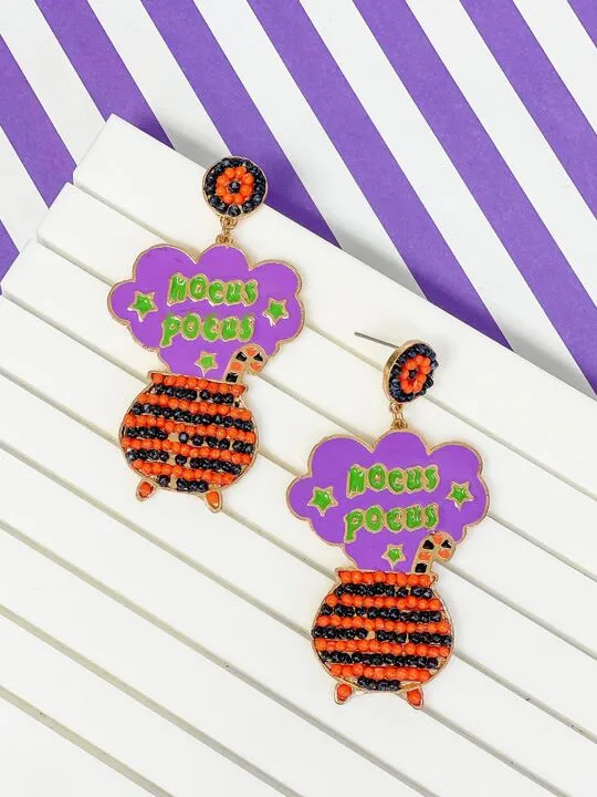 Hocus Pocus Enamel Cauldron Dangle Earrings Prep Obsessed WT Earrings