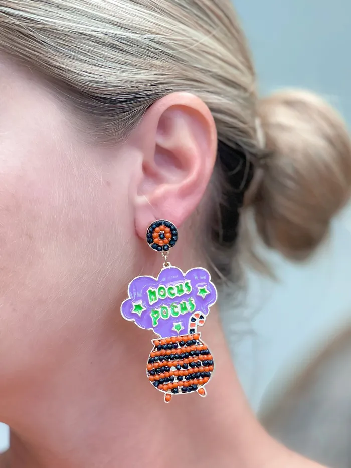 Hocus Pocus Enamel Cauldron Dangle Earrings Prep Obsessed WT Earrings