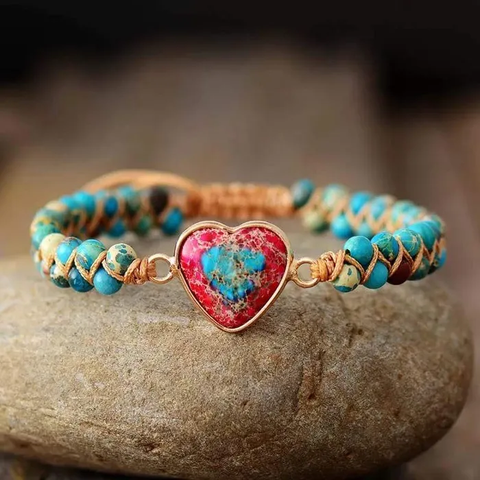 Jasper Heart Charm Wrap Bracelet WickedAF Bracelets
