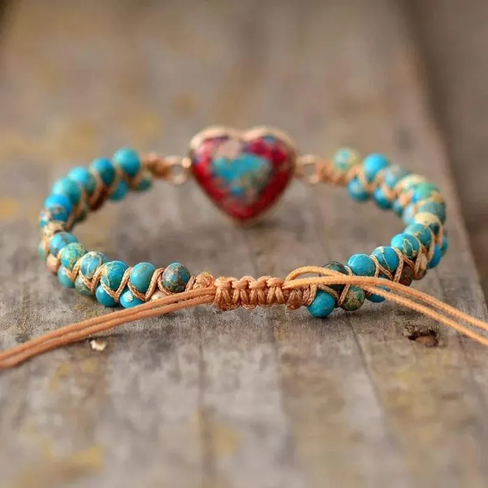 Jasper Heart Charm Wrap Bracelet WickedAF Bracelets
