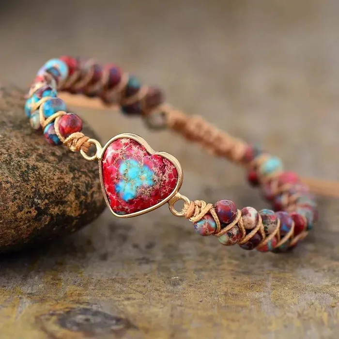 Jasper Heart Charm Wrap Bracelet WickedAF Bracelets