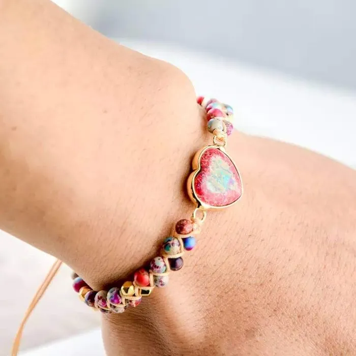 Jasper Heart Charm Wrap Bracelet WickedAF Bracelets