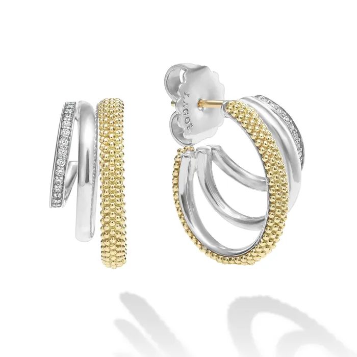 LAGOS Earrings Caviar Lux TwoTone Three Ring Diamond Hoop Earrings