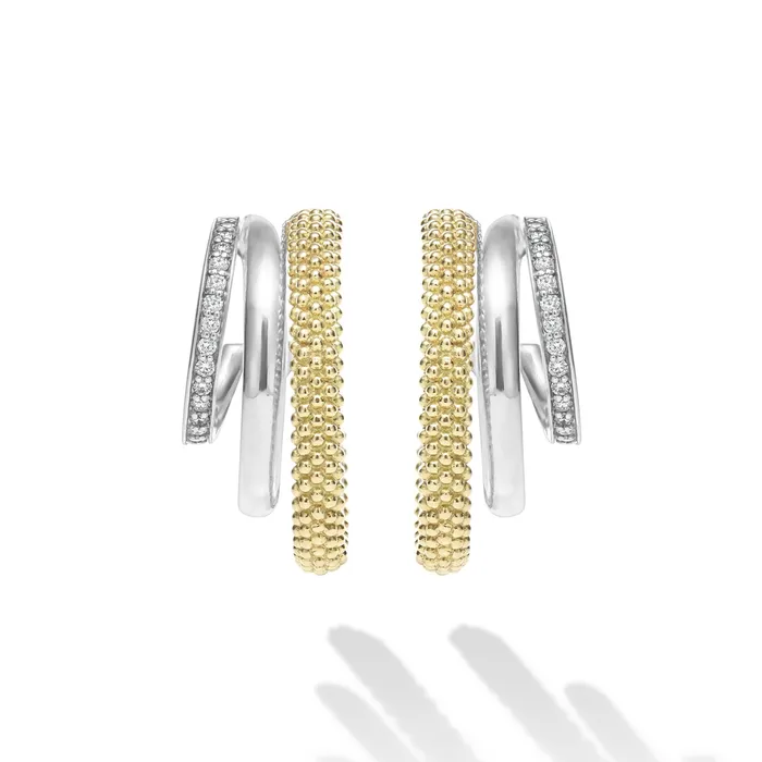 LAGOS Earrings Caviar Lux TwoTone Three Ring Diamond Hoop Earrings