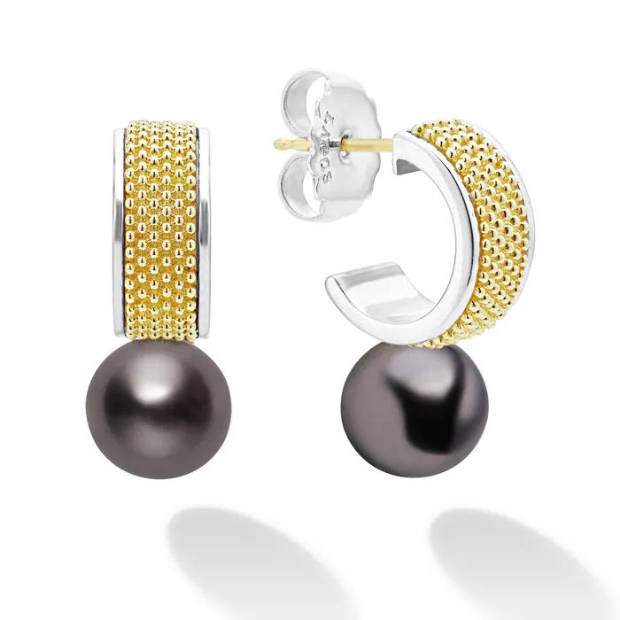 LAGOS Earrings Luna TwoTone Tahitian Black Pearl Hoop Earrings