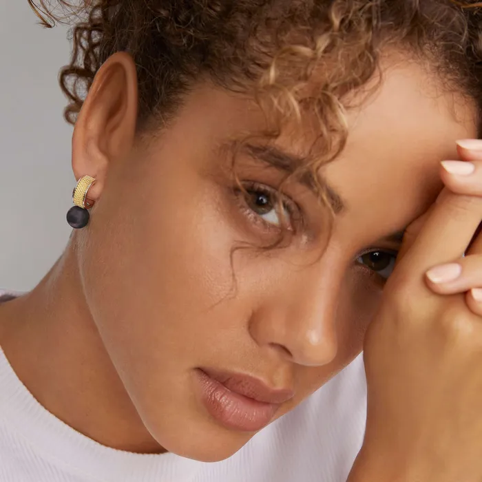 LAGOS Earrings Luna TwoTone Tahitian Black Pearl Hoop Earrings LAGOS Earrings Luna TwoTone Tahitian Black Pearl Hoop Earrings