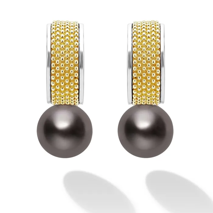LAGOS Earrings Luna TwoTone Tahitian Black Pearl Hoop Earrings LAGOS Earrings Luna TwoTone Tahitian Black Pearl Hoop Earrings