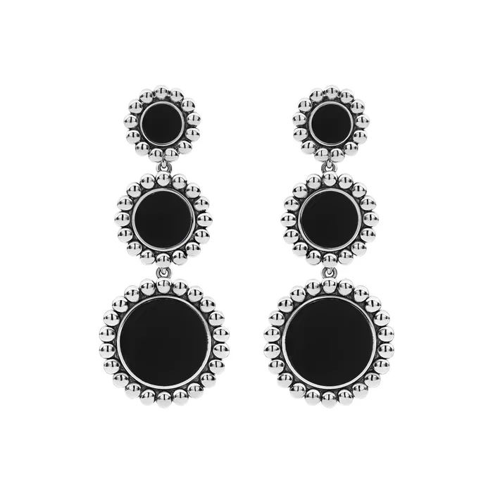 Lagos Earrings Maya Three Onyx Circle Drop Earrings Lagos Earrings Maya Three Onyx Circle Drop Earrings
