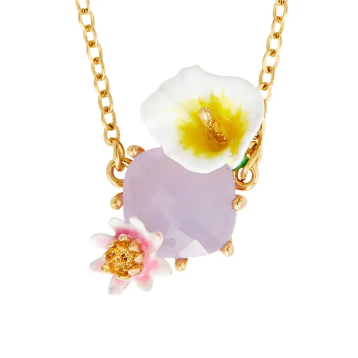 LES NEREIDES Bog Arum And Pink Stone Statement Necklace Les Nereides Necklaces LES NEREIDES Bog Arum And Pink Stone Statement Necklace Les Nereides Necklaces