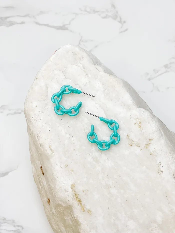 Mini Link Enamel Hoop Earrings Turquoise Prep Obsessed BC Earrings