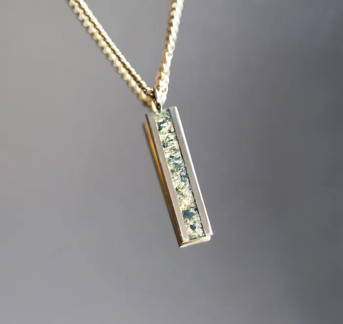 Moss Agate Mens Bar Necklace Capucinne Necklaces