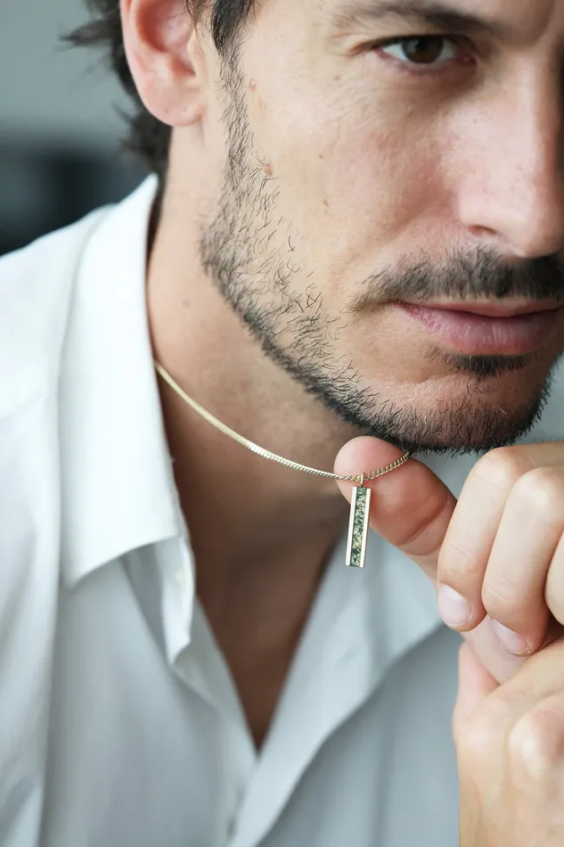 Moss Agate Mens Bar Necklace Capucinne Necklaces