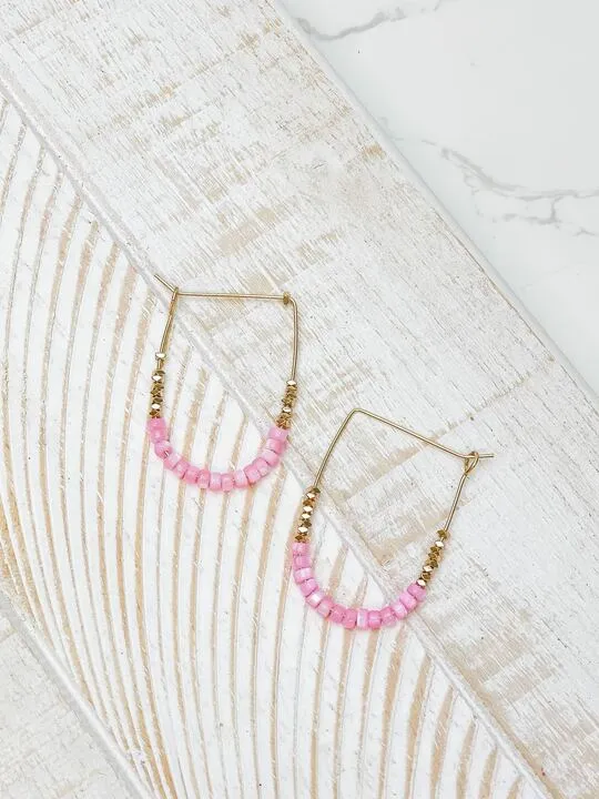 Mother of Pearl Drop Hoop Earrings Pink Prep Obsessed PR Earrings