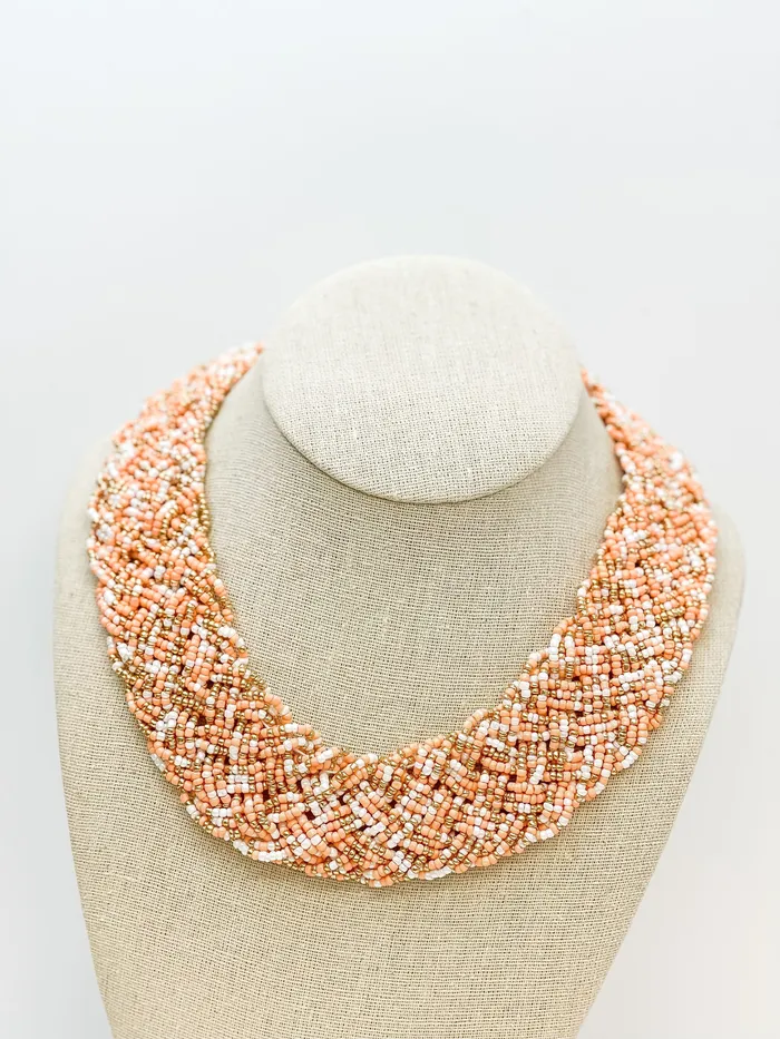 Necklaces Braided Seed Bead Bib Necklace Neutral Multi Prep Obsessed MOA