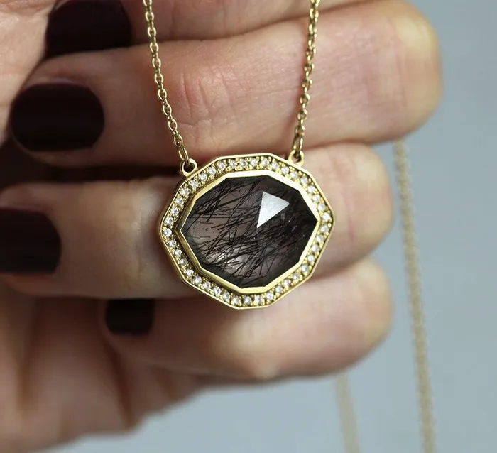 Necklaces Capucinne Halo Diamond Necklace Ooak Gemstone Necklace