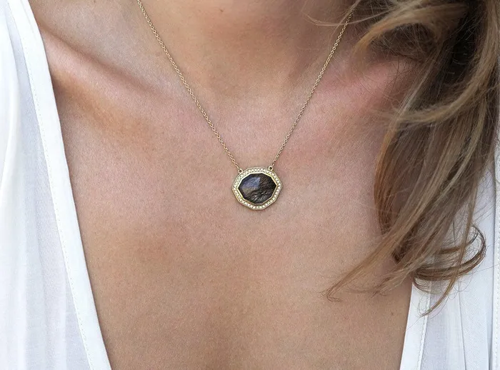 Necklaces Capucinne Halo Diamond Necklace Ooak Gemstone Necklace