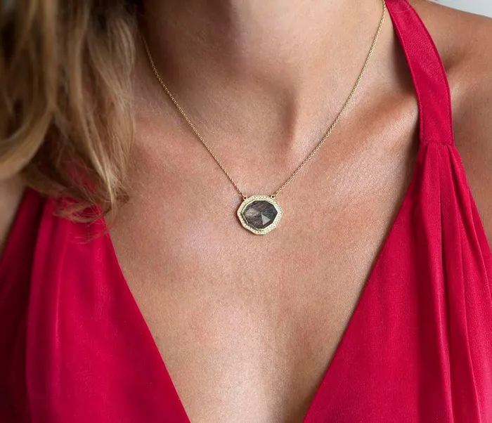 Necklaces Capucinne Halo Diamond Necklace Ooak Gemstone Necklace