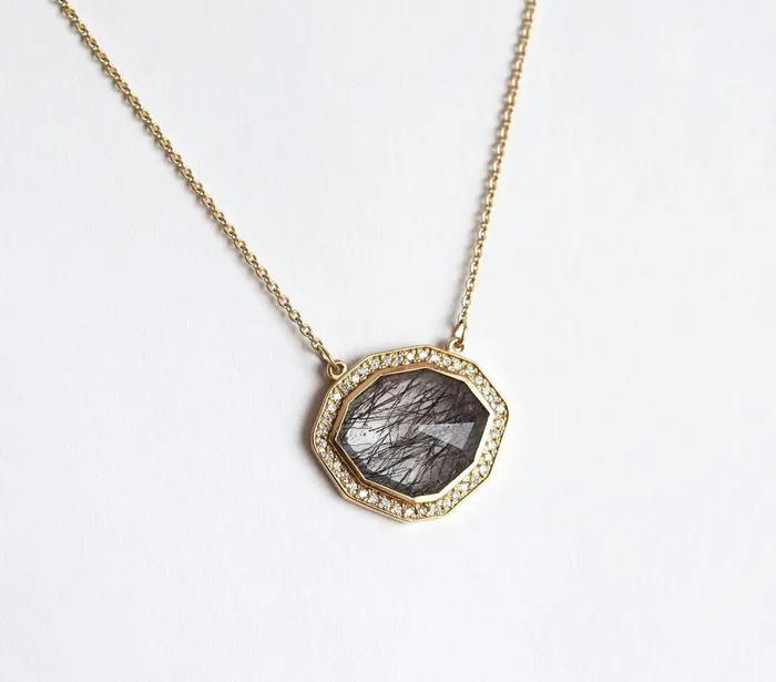 Necklaces Capucinne Halo Diamond Necklace Ooak Gemstone Necklace
