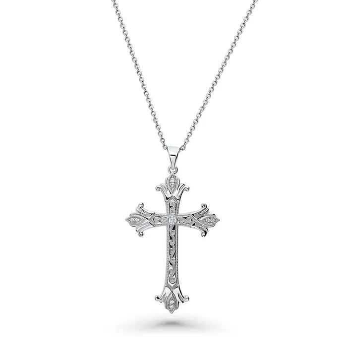 Necklaces Cross Milgrain CZ Necklace in Sterling Silver BERRICLE