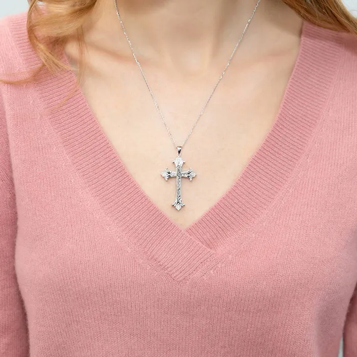 Necklaces Cross Milgrain CZ Necklace in Sterling Silver BERRICLE