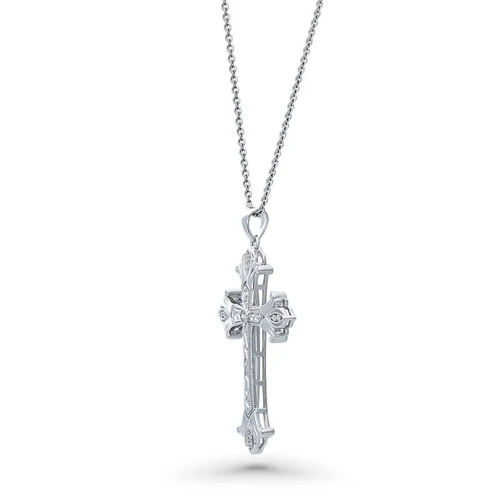 Necklaces Cross Milgrain CZ Necklace in Sterling Silver BERRICLE