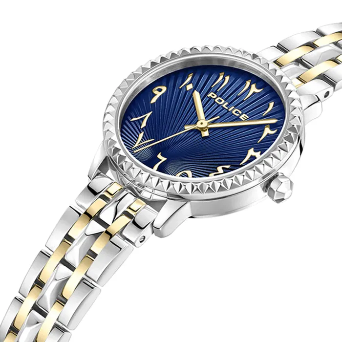 Police Bracelets Police Womens Stainless Steel Case Blue Dial Silver And Gold Bracelet Watch