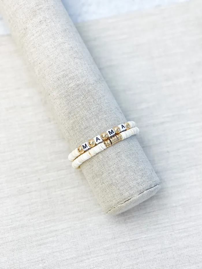 Prep Obsessed ESS Mama Stretch Bracelet Set White Gold Bracelets