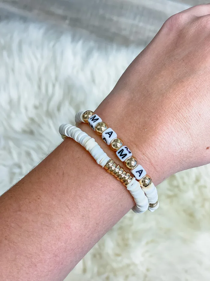 Prep Obsessed ESS Mama Stretch Bracelet Set White Gold Bracelets Prep Obsessed ESS Mama Stretch Bracelet Set White Gold Bracelets