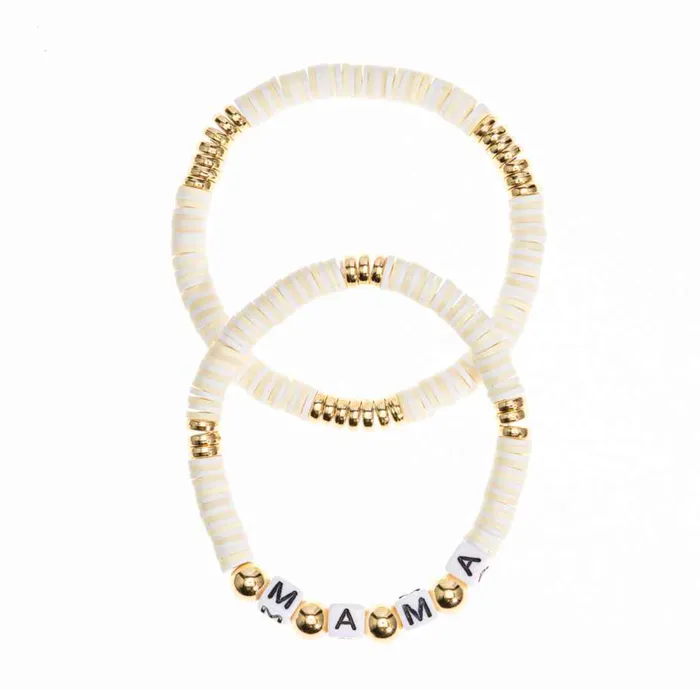 Prep Obsessed ESS Mama Stretch Bracelet Set White Gold Bracelets Prep Obsessed ESS Mama Stretch Bracelet Set White Gold Bracelets